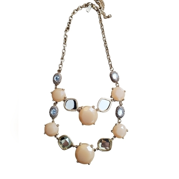 Inc Chunky Statement Necklace Gold Tone Cream and Clear - Picture 1 of 5
